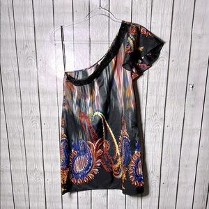 Charming Charlie lightweight multi-color printed one shoulder dress size M